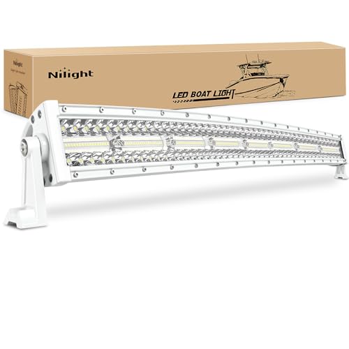 Nilight 33 Inch 256LED Marine LED Light Bar Curved White Navigation & Flood Combo
