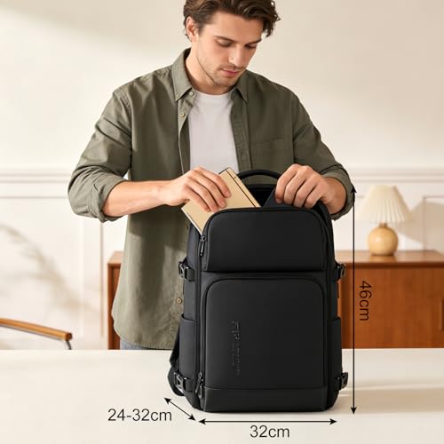 Black Expandable Travel Backpack with USB Charging Port & 17 Inch Laptop Compartment - Large