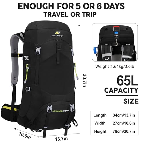 Black 60L Hiking Backpack with Rain Cover - Internal Frame Outdoor Gear