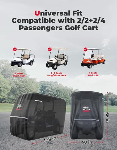 Waterproof Golf Cart Cover 4-Seater, 600D Rain Protection, Black, 108" L