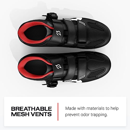 Peloton Unisex Cycling Shoes - Indoor Road Model, Black/Red, Size 12 Women/10 Men with Cleats