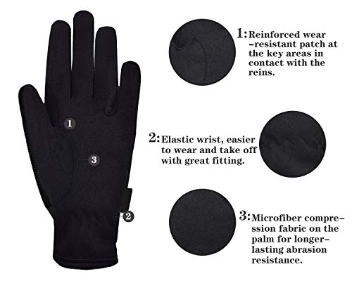 Kids Horse Riding Gloves - Black, Size S (Ages 6-8) - Equestrian Gloves for Kids