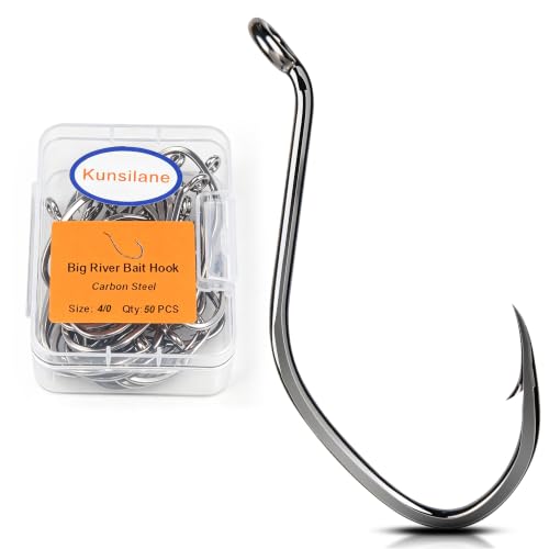50PCS 4/0 Offset Catfishing Hooks for Flathead and Trophy Fish
