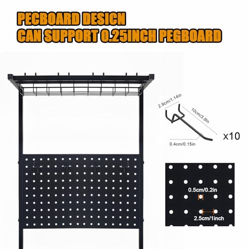 Heavy Duty 3-Tier Fishing Rod Storage Rack with Pegboard and Hooks