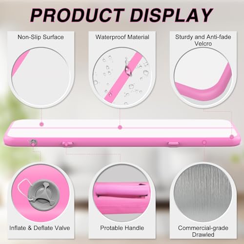Pink 10ft Inflatable Air Gymnastics Tumbling Mat with Electric Pump for Kids & Adults