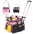JKAOO Large Pink Rolling Cleaning Caddy Bag with Detachable Trolley - 16 x 11.8 x 13 inches