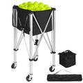 Silver Aluminum Portable Tennis Ball Hopper with 180 Capacity & 4 Wheels - Detachable Oxford Bag, Black