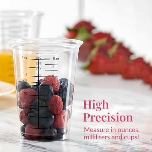 Disposable Measuring Cups Set - 50 Clear 8 oz Plastic Mixing Cups for Baking & Crafts
