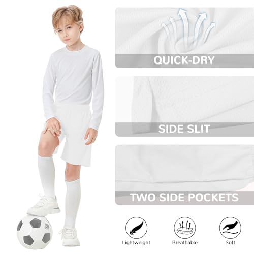 Youth Athletic Shorts for Boys and Girls Soccer Basketball - 6 Years White