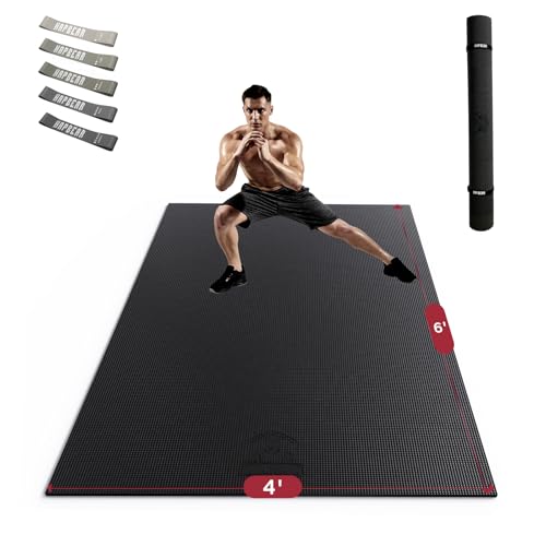 HAPBEAR Black High Density 6'x4' Exercise Yoga Mat 8mm Thick Non-Slip Durable
