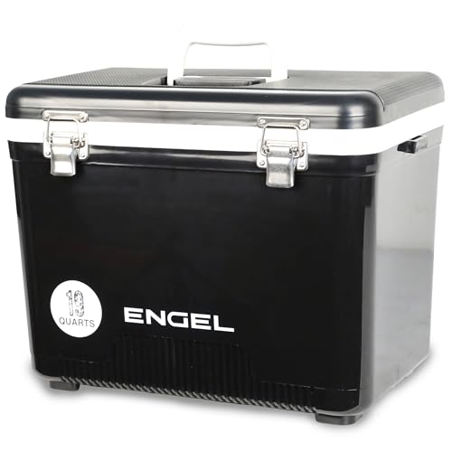Black Engel 19QT Leak-Proof Hard Shell Cooler Dry Box with Tie-Downs