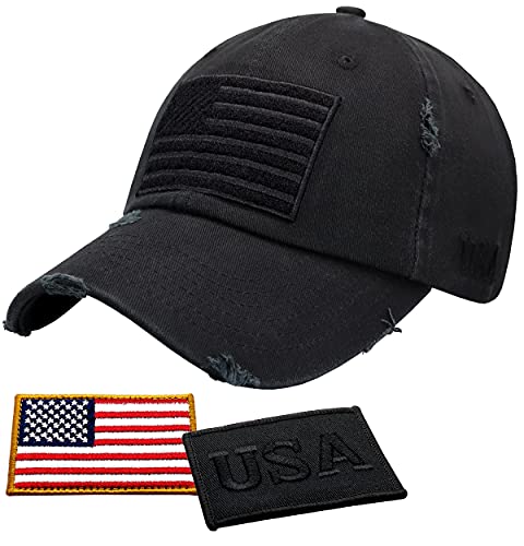 Unisex American Flag Baseball Hat Black Mesh Snapback Cap with Patriotic Patches