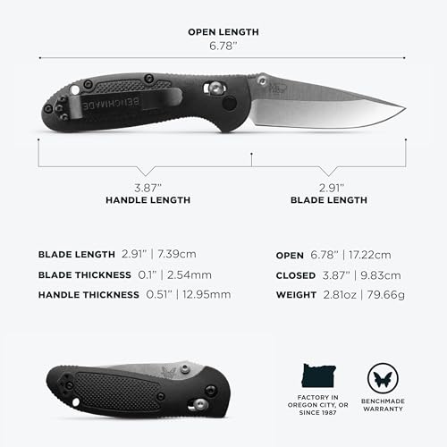 Benchmade Mini Griptilian Knife Drop-Point Blade - Black Grivory Handle, Plain Edge