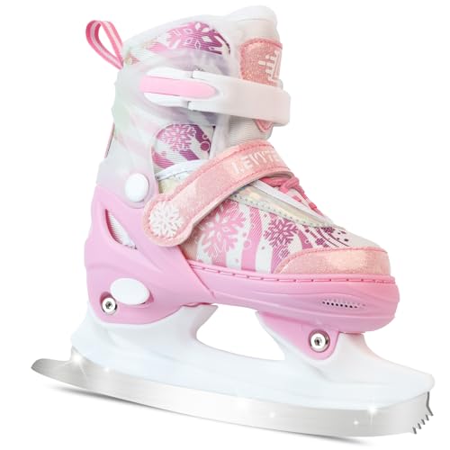 Pink Adjustable Kids Ice Skates with Fleece Lining & Snowflake Pattern - Medium (US 13C-3Y) Big Kids