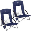 Portable Beach Chair for Adults - Deep Blue 2-Pack Lightweight Folding Camping Chair with Cup Holder & Mesh Back Support