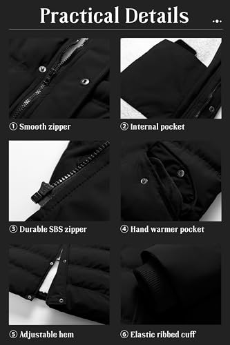Pursky Men's Long Winter Coat XL Black Sherpa Lined Waterproof Puffer Jacket