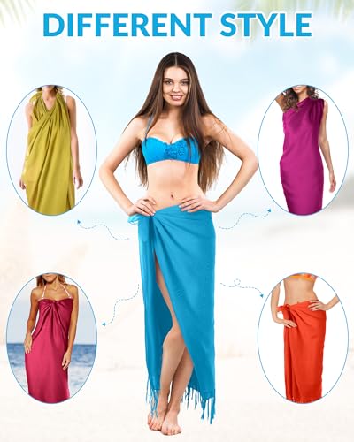 Beach Sarong Set for Women - 6 Pack Long Wrap with Tassels - Trendy Colors