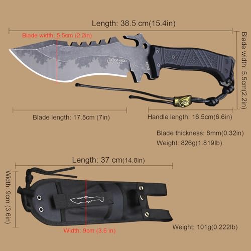 Fixed Blade Survival Knife with 8mm DC53 Steel 15.4in Full Tang & Nylon Sheath