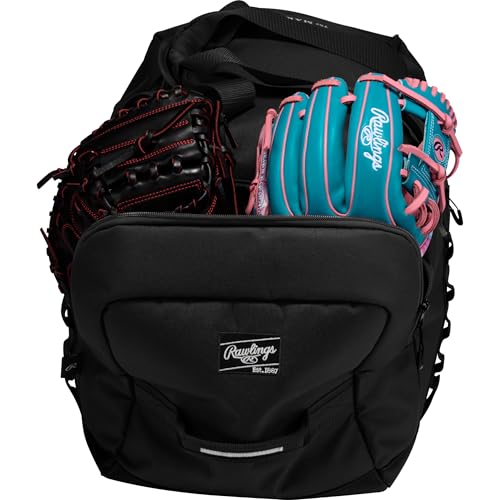 Duffel Equipment Bag for Baseball & Softball - Large Storage with Bat & Shoe Compartments - Black