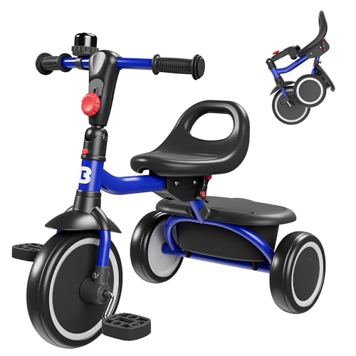 Besrey Toddler Tricycle with Bell for 18 Months to 5 Years - Safe, Adjustable, Foldable Kids Bike
