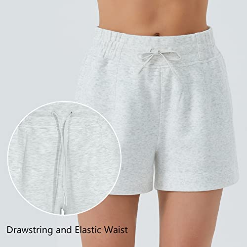 Women's Drawstring Sweat Shorts High Waisted Summer Workout Lounge Shorts with Pockets Heather White Medium