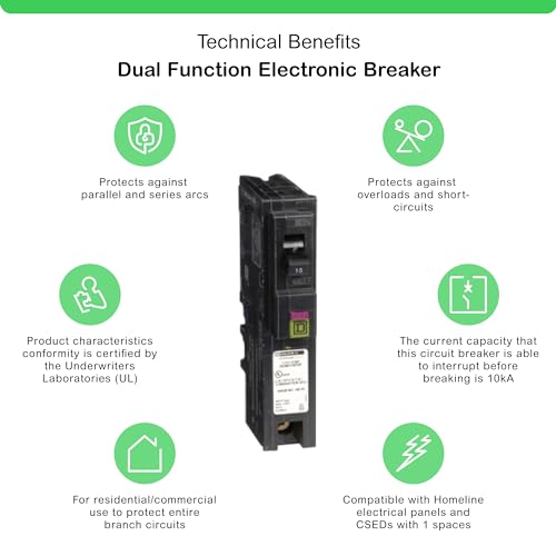 Schneider Electric Square D Homeline Plug-On Neutral 15A Dual Function Circuit Breaker - No Pigtail