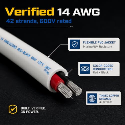 GS Power 14 AWG Duplex Marine Wire - 100 Ft Tinned Copper Boat Wiring - Variation of 14 AWG 100 Ft