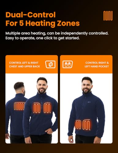 HENNCHEE Men's Heated Fleece Jacket with 12V 16000mAh Power Bank, Large/Navy