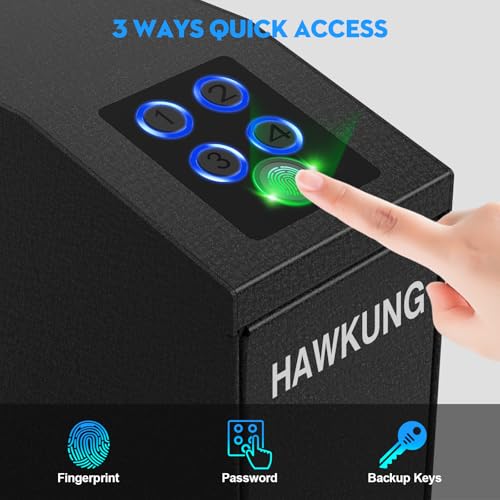 Biometric Gun Safe for Handgun with Passcode Key - Nightstand Safe, Quick Access