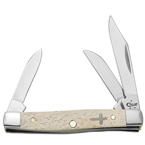 Small Natural Bone Pocket Knife with Cross Shield - Stockman Style, 2 5/8 Inches Closed