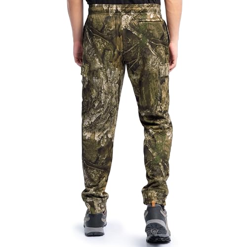 Realtree Men's Workwear Tapered Cargo Fleece Sweatpants, Realtree APX, Large