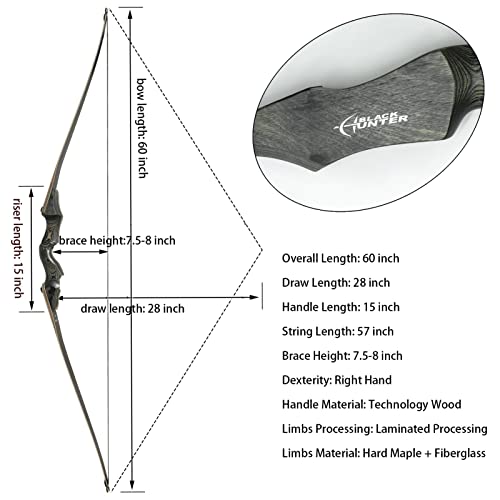 Recurve Longbow 60 Inch Takedown Bow 55Lbs for Hunting & Target Practice - Right Hand