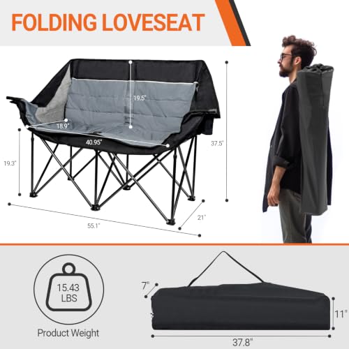 Leadpro 700LBS Heavy Duty Double Camping Loveseat Chair - Black Grey