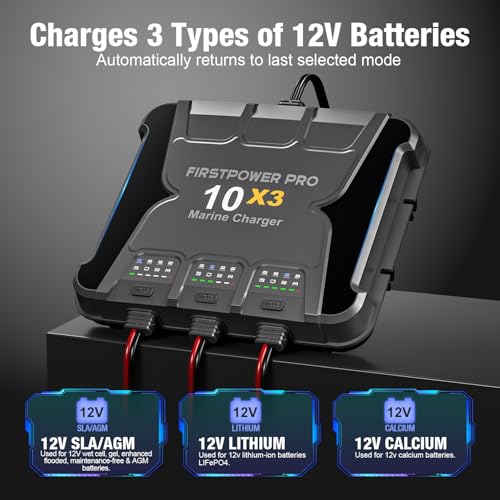 FirstPower Pro 3-Bank Marine Battery Charger 10X3, 30A, 12V Boat Charger