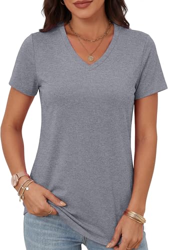 Alaroo Women's Short Sleeve V-Neck Workout Top Large Grey