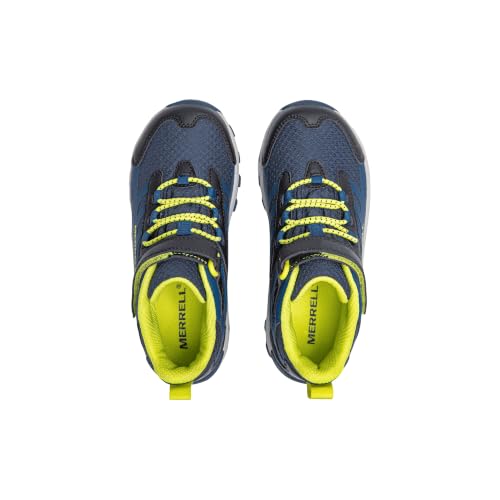 Kids Waterproof Hiking Sneakers - Merrell Moab Speed 2 Mid A/C Navy Hi Viz, Wide 7
