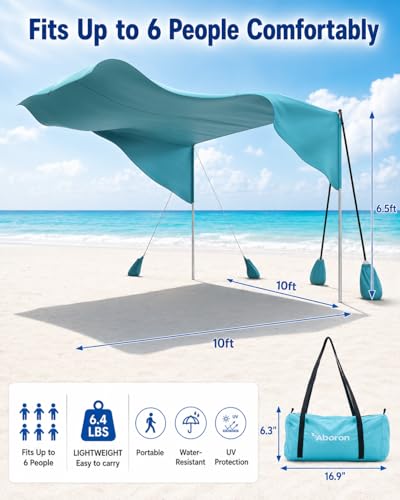 ABORON Aqua Wind-Supported Beach Canopy Sun Shade Sail for 4-6 People