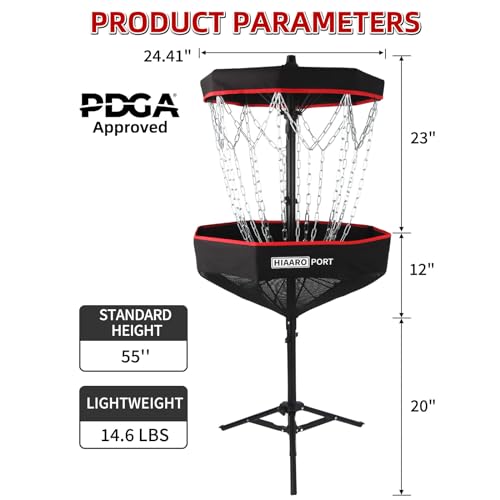 Portable Disc Golf Basket with 16 Heavy Duty Chains - PDGA Approved, Foldable with Carry Bag