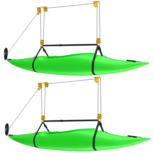 Kayak Pulley System for Garage Ceiling Hoist - 2 Set Self-Locking Canoe Storage