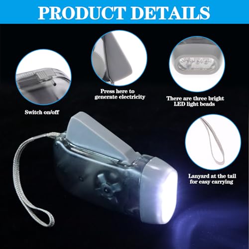 60 Pcs Hand Crank LED Flashlights - Emergency Portable Safety Lights for Camping Hiking