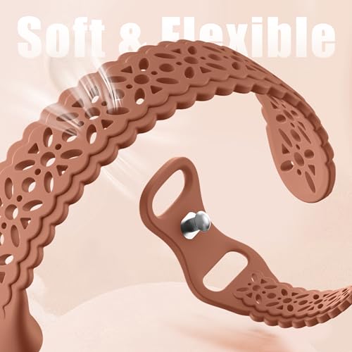 Maledan Floral Lace Silicone Sport Watch Band for Fitbit Charge 5/6 - Green/Purple/Brown, 5.5-8.2 Inch Wrist