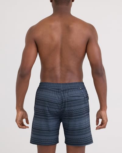 Men's 2-in-1 Swim Shorts - Sea to Shore 6-Inch Agitated Stripe Indigo, Quick-Dry, Versatile