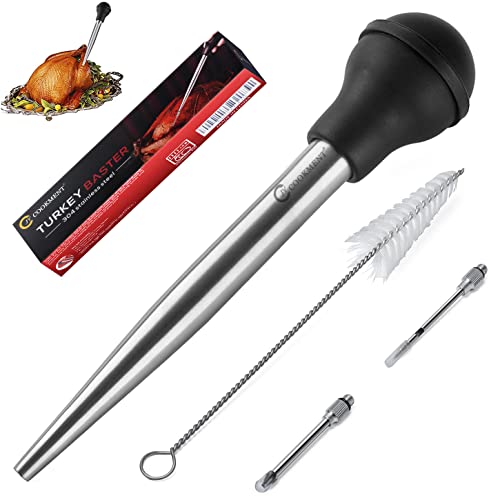 Black Stainless Steel Turkey Baster Syringe Set with 2 Marinade Needles - Food Grade