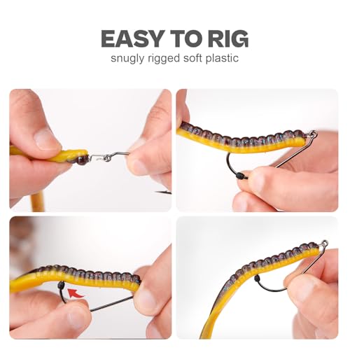 Flipping Worm Hooks with Screw Lock 40/40pcs Mix - Heavy Shank Bass Hooks for Texas & Carolina Rig Fishing
