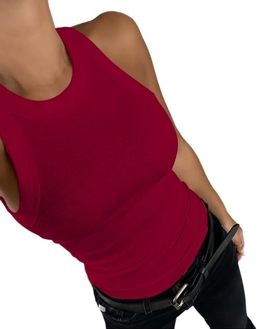 CHICME Women's Casual Ribbed Racerback Tank Top - Summer Fitted Shirt in Multiple Colors