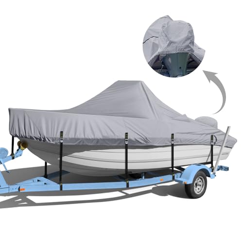 Seapisode Gray Boat Cover for 17-19 FT Center Console with Motor & Metal Buckles
