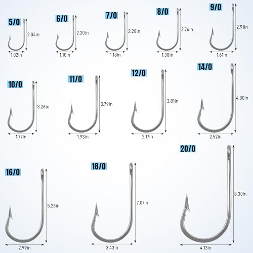 Giant Saltwater Fishing Hooks 10/0 Stainless Steel Big Game Hooks Set for Shark Alligator Gator Hunting