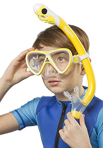 Kids Snorkeling Mask and Dry Snorkel Set - Yellow/White, Ocean Junior