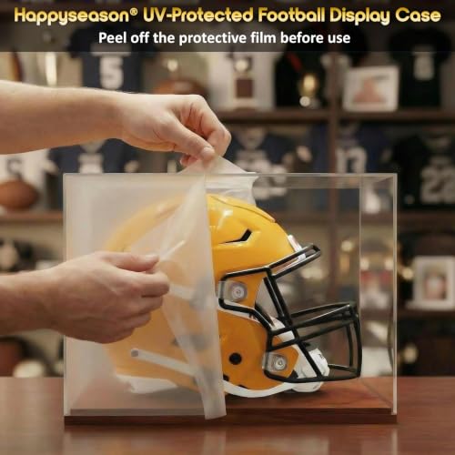 UV-Protected Clear Football Helmet Display Case by Happyseason - 93.8% UV Block Acrylic with Solid Wood Base