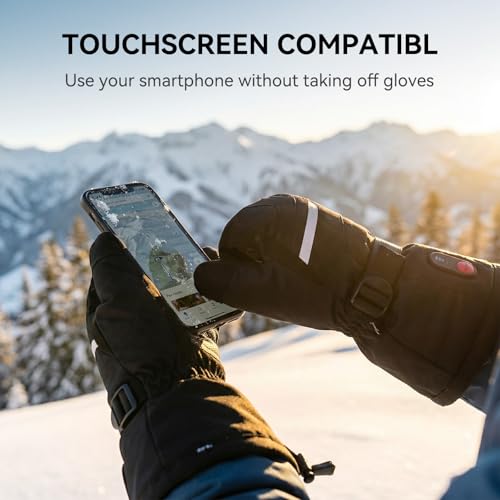 Heated Ski Gloves Men Women Charcoal Black Medium Rechargeable 7.4V